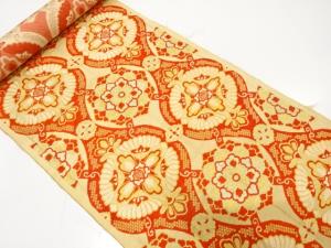 アンティーク　立涌に華紋織り出し　子供帯地反物